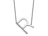 Rhodium Over 14k White Gold Sideways Diamond Initial R Pendant Cable Link 18 Inch Necklace