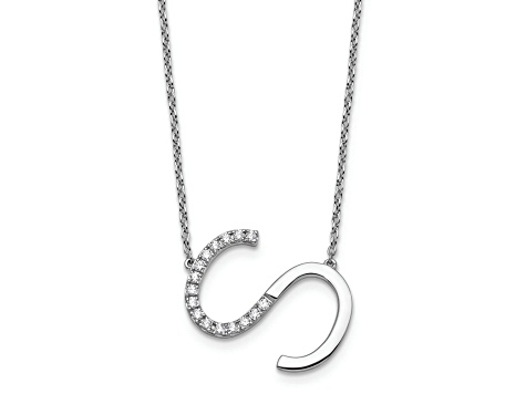 Rhodium Over 14k White Gold Sideways Diamond Initial S Pendant Cable Link 18 Inch Necklace