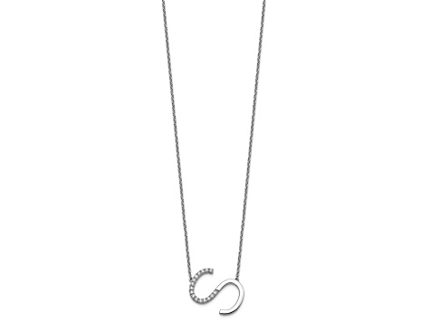 Rhodium Over 14k White Gold Sideways Diamond Initial S Pendant Cable Link 18 Inch Necklace