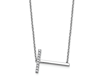 Picture of Rhodium Over 14k White Gold Sideways Diamond Initial T Pendant Cable Link 18 Inch Necklace