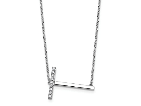 Rhodium Over 14k White Gold Sideways Diamond Initial T Pendant Cable Link 18 Inch Necklace