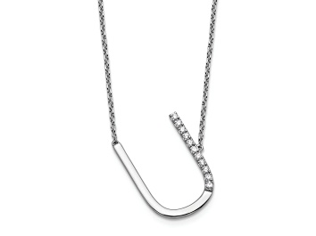 Picture of Rhodium Over 14k White Gold Sideways Diamond Initial U Pendant Cable Link 18 Inch Necklace