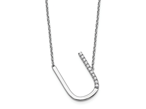 Rhodium Over 14k White Gold Sideways Diamond Initial U Pendant Cable Link 18 Inch Necklace