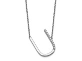 Rhodium Over 14k White Gold Sideways Diamond Initial U Pendant Cable Link 18 Inch Necklace