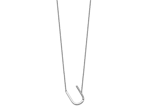 Rhodium Over 14k White Gold Sideways Diamond Initial U Pendant Cable Link 18 Inch Necklace