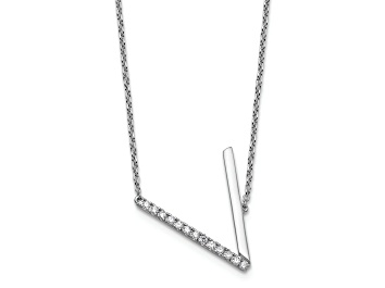 Picture of Rhodium Over 14k White Gold Sideways Diamond Initial V Pendant Cable Link 18 Inch Necklace