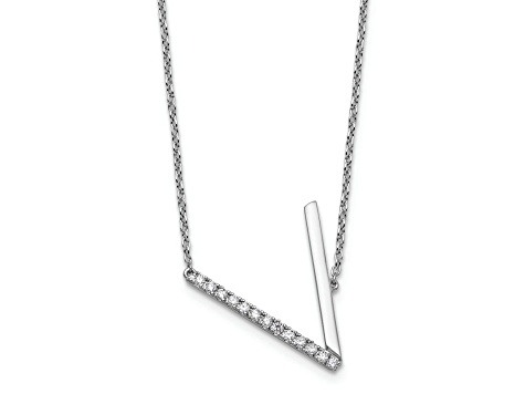 Rhodium Over 14k White Gold Sideways Diamond Initial V Pendant Cable Link 18 Inch Necklace