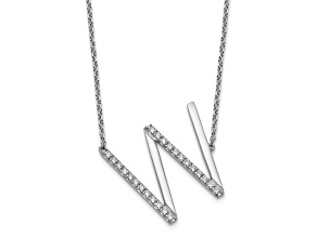 Rhodium Over 14k White Gold Sideways Diamond Initial W Pendant Cable Link 18 Inch Necklace