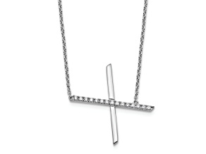 Rhodium Over 14k White Gold Sideways Diamond Initial X Pendant Cable Link 18 Inch Necklace