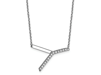 Picture of Rhodium Over 14k White Gold Sideways Diamond Initial Y Pendant Cable Link 18 Inch Necklace