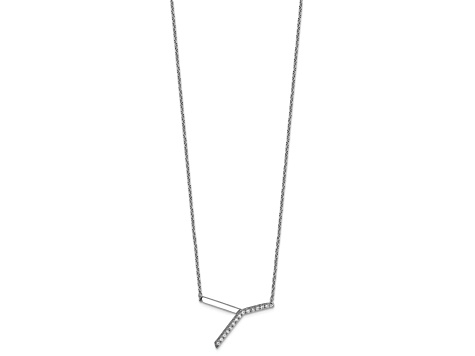 Rhodium Over 14k White Gold Sideways Diamond Initial Y Pendant Cable Link 18 Inch Necklace