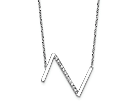 Rhodium Over 14k White Gold Sideways Diamond Initial Z Pendant Cable Link 18 Inch Necklace