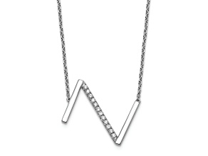 Rhodium Over 14k White Gold Sideways Diamond Initial Z Pendant Cable Link 18 Inch Necklace
