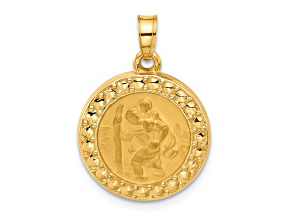 14k Yellow Gold Satin and Textured Saint Christopher Medal Pendant