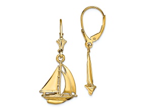 14k Yellow Gold 3D Polished Sailboat Dangle Earrings