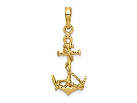14k Yellow Gold 3D Anchor with Shackle and Entwined Rope Pendant