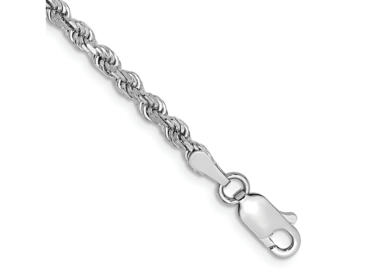 Rhodium Over 10k White Gold 2.75mm Diamond-Cut Rope Link Bracelet