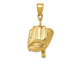 14k Yellow Gold 3D Polished and Textured Glove/Bat/Baseball Pendant