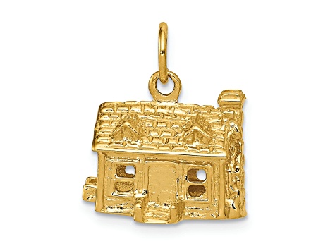 14k Yellow Gold Textured House Charm Pendant