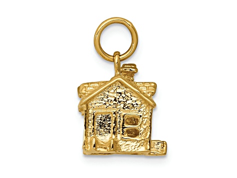 14k Yellow Gold Textured House Charm Pendant