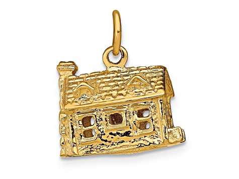 14k Yellow Gold Textured House Charm Pendant