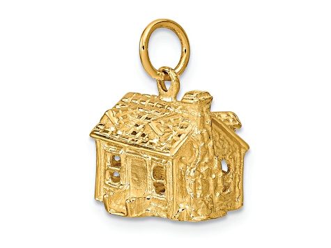 14k Yellow Gold Textured House Charm Pendant