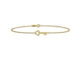 14K Yellow Gold Polished Key Anklet with 1-inch Extension