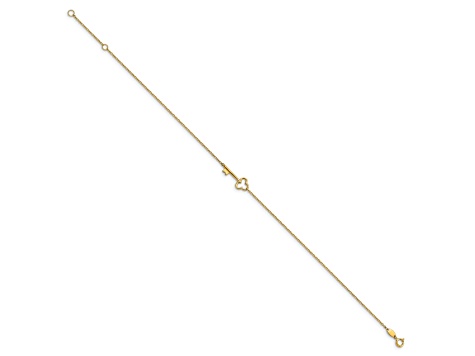 14K Yellow Gold Polished Key Anklet with 1-inch Extension