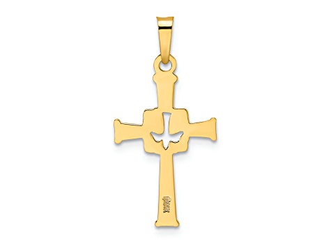 14K Yellow Gold Polished Cut Out Solid Dove Cross Pendant