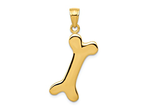 14k Yellow Gold Solid 3D Polished Dog Bone Pendant