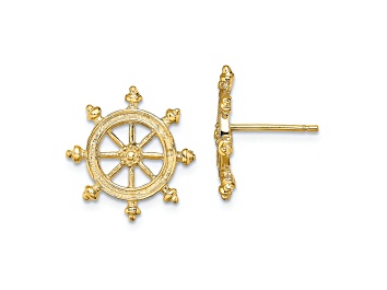 Picture of 14k Yellow Gold Textured 15.8mm Ship's Wheel Stud Earrings