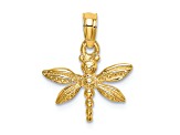 14k Yellow Gold Textured Mini Dragonfly with Solid Wings Pendant