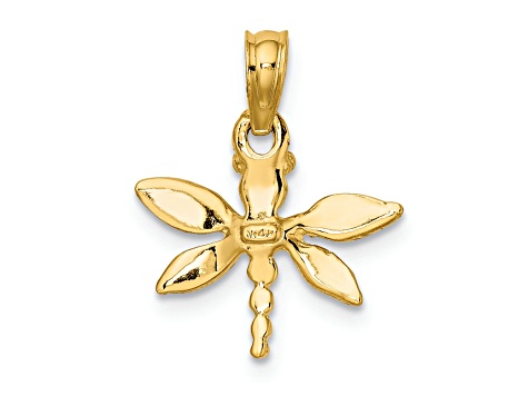 14k Yellow Gold Textured Mini Dragonfly with Solid Wings Pendant