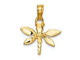 14k Yellow Gold Textured Mini Dragonfly with Solid Wings Pendant