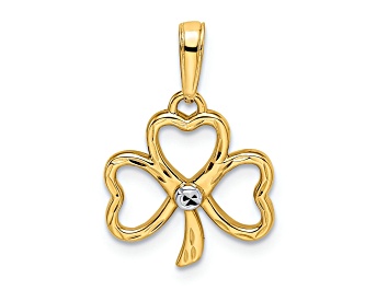 Picture of 14K Yellow Gold with White Rhodium Diamond-Cut Clover Pendant