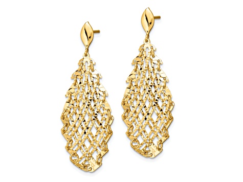 14K Yellow Gold Polished Diamond-cut Post Dangle Earrings