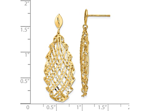 14K Yellow Gold Polished Diamond-cut Post Dangle Earrings