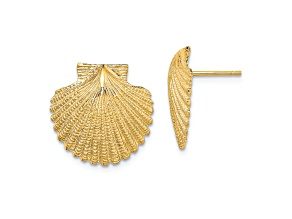 14k Yellow Gold 2D Textured Scallop Shell Stud Earrings