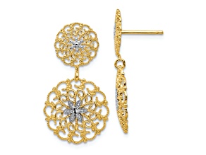 14k Yellow Gold and Rhodium Over 14k Yellow Gold Diamond-Cut Filigree Medallion Dangle Earrings