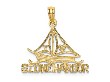 Picture of 14k Yellow Gold Textured I Love Stone Harbor Sailboat pendant