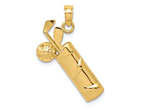 14k Yellow Gold Polished and Textured Golf Bag Charm