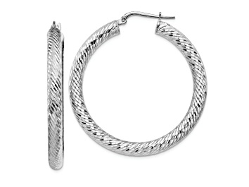 Picture of Rhodium Over 14K White Gold 1 5/8" Diamond-Cut Round Hoop Earrings