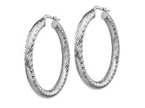 Rhodium Over 14K White Gold 1 5/8" Diamond-Cut Round Hoop Earrings