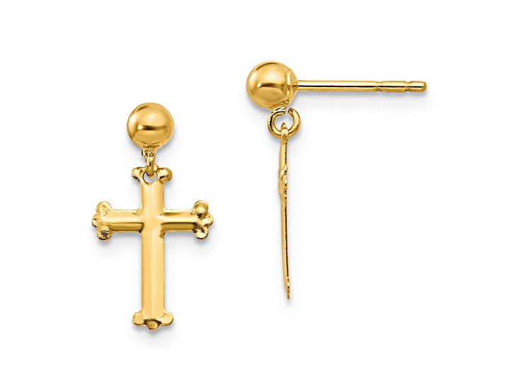 14k Yellow Gold Children's Cross Dangle Earrings - 12ZX5A | JTV
