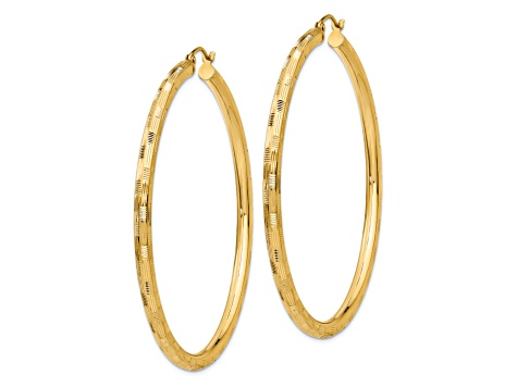 14K Yellow Gold 2 3/16" Diamond-Cut Hoop Earrings