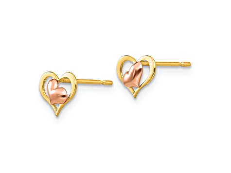 14k Yellow and Rose Gold Children's Heart Stud Earrings