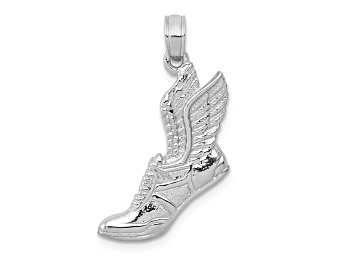 Picture of Rhodium Over 14k White Gold Polished and Textured Running Shoe with Wings Pendant