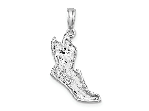 Rhodium Over 14k White Gold Polished and Textured Running Shoe with Wings Pendant