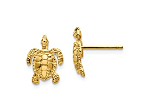 14k Yellow Gold Textured Sea Turtle Stud Earrings