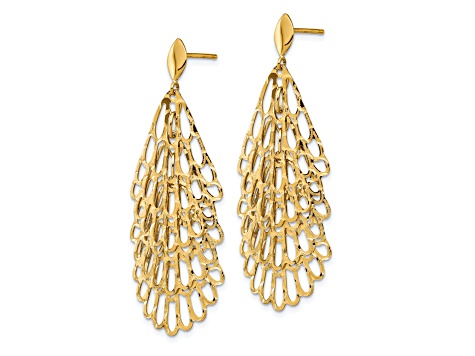 14K Yellow Gold Polished and Textured Post Dangle Earrings